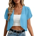 thumbnail image 2 of Stamzod Cropped Cardigan for Women Summer Short Sleeve Chiffon Shrug Open Front Lightweight Oversized Cardigans Blue B S, 2 of 10