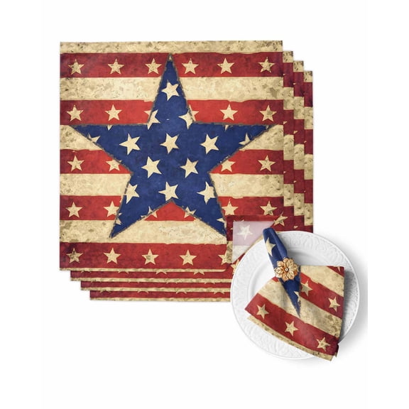 Cloth Napkins 4th of July American Stars Stripes Washable Soft Kitchen Dinner Napkin Set of 4,Vintage USA Flag Theme Reusable Cocktail Napkins for Wedding Holiday Party Event,20x20In