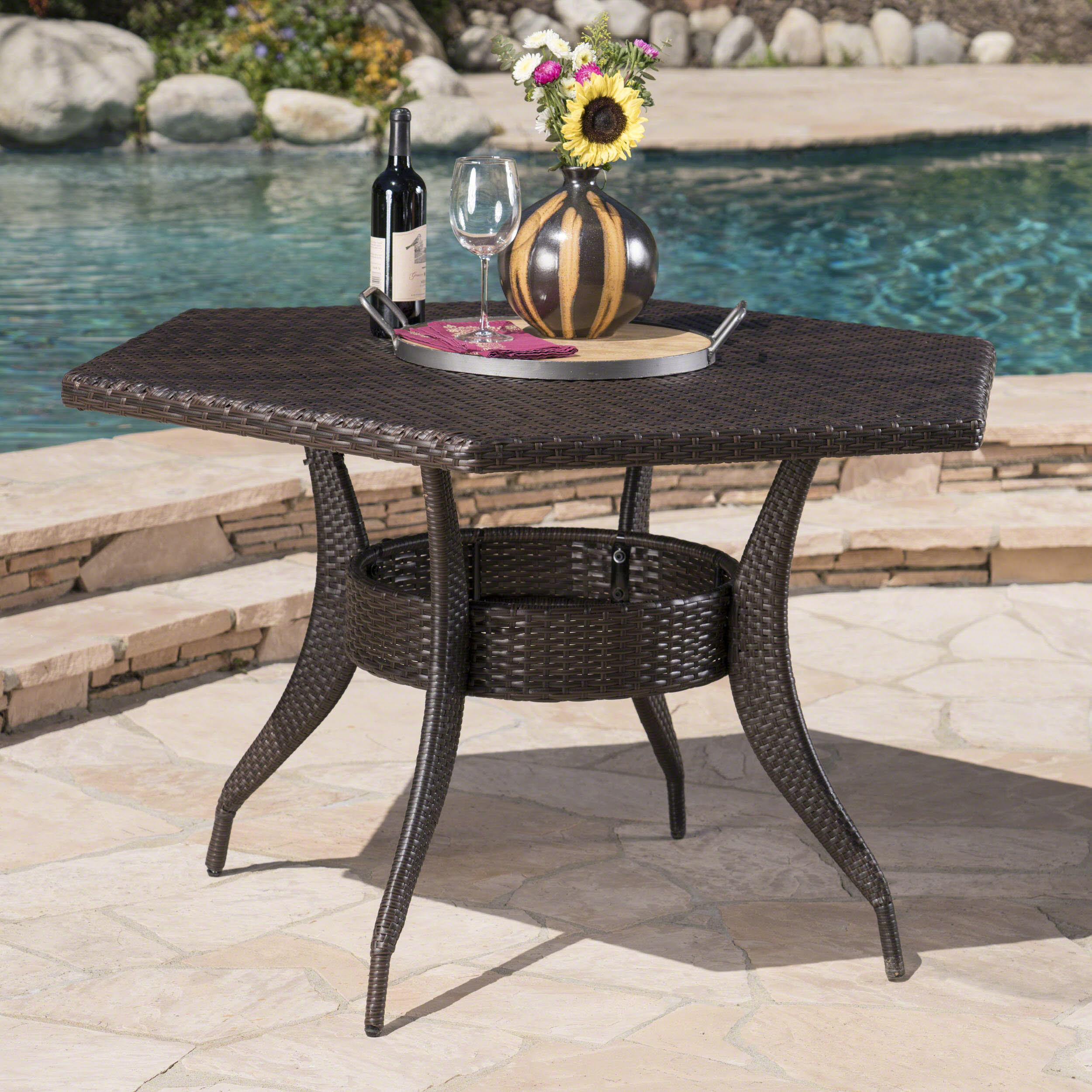 Outdoor 53-Inch Wicker Hexagon Dining Table, Multi Brown - image 3 of 9