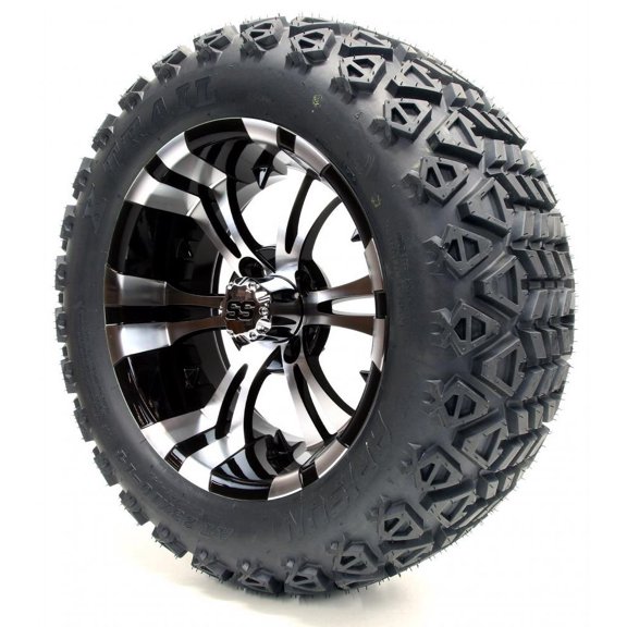 Golf Cart Wheels and Tires Combo - 14" Vampire SS Machine Black- Set of 4