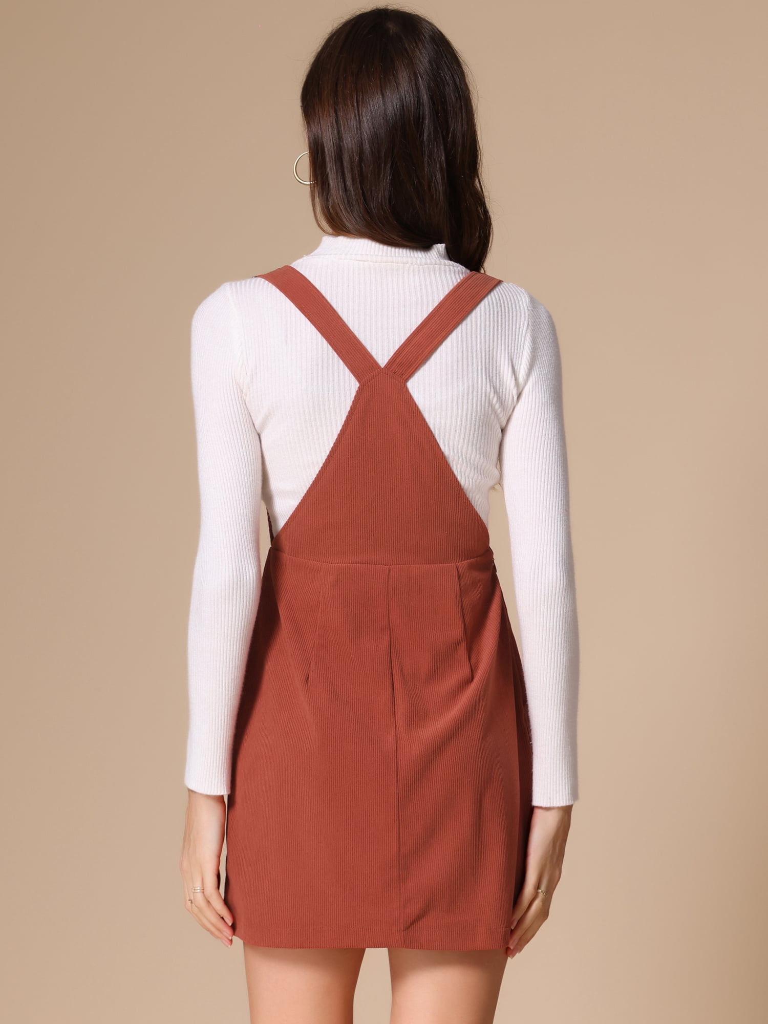 DARING DIVA Women's Mini Short Length Adjustable Strap Pinafore Dress XS Brick Red