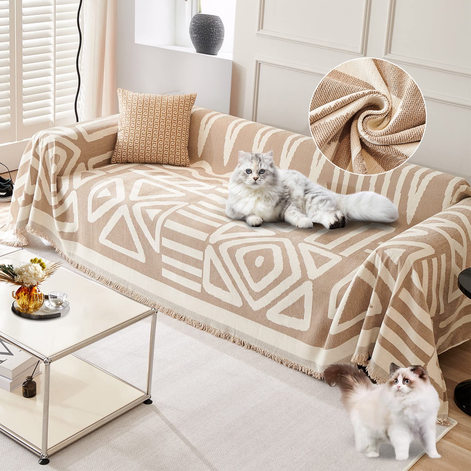 SANMADROLA Boho Sofa Cover Dog Couch Cover for Sectional Sofa Set Reversible Couch Protector for 3 Cushion Couch L Shape Sofa Covers Chenille Throw Couch CoverDog Cat Kids Sofa Cover -71" X 134"