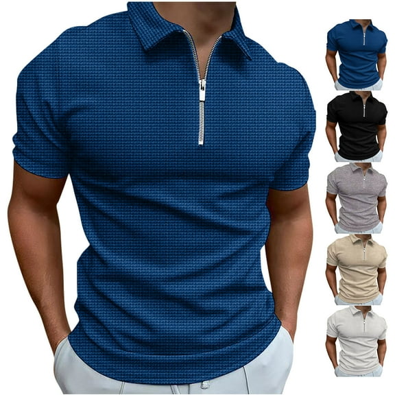 Hinvhai Zipper Muscle Polo Shirts for Men Slim Fit Short Sleeve Cotton Ribbed Knit Golf Shirt White 10(XL)