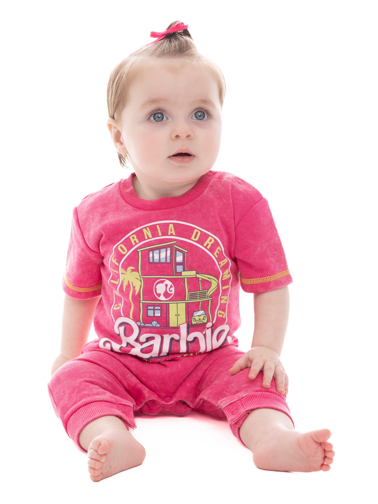 Barbie Baby Girl Mineral Washed Graphic Short Sleeve Romper, Sizes 0/3 Months- 24 Months