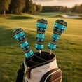 thumbnail image 3 of Yuyamidu Blue Aztec Golf Club Head Covers PU Leather Golf Head Covers Driver Covers Fariway Wood Headcover Hybrid Covers Gemoetric Golf Headcover, 3 of 8