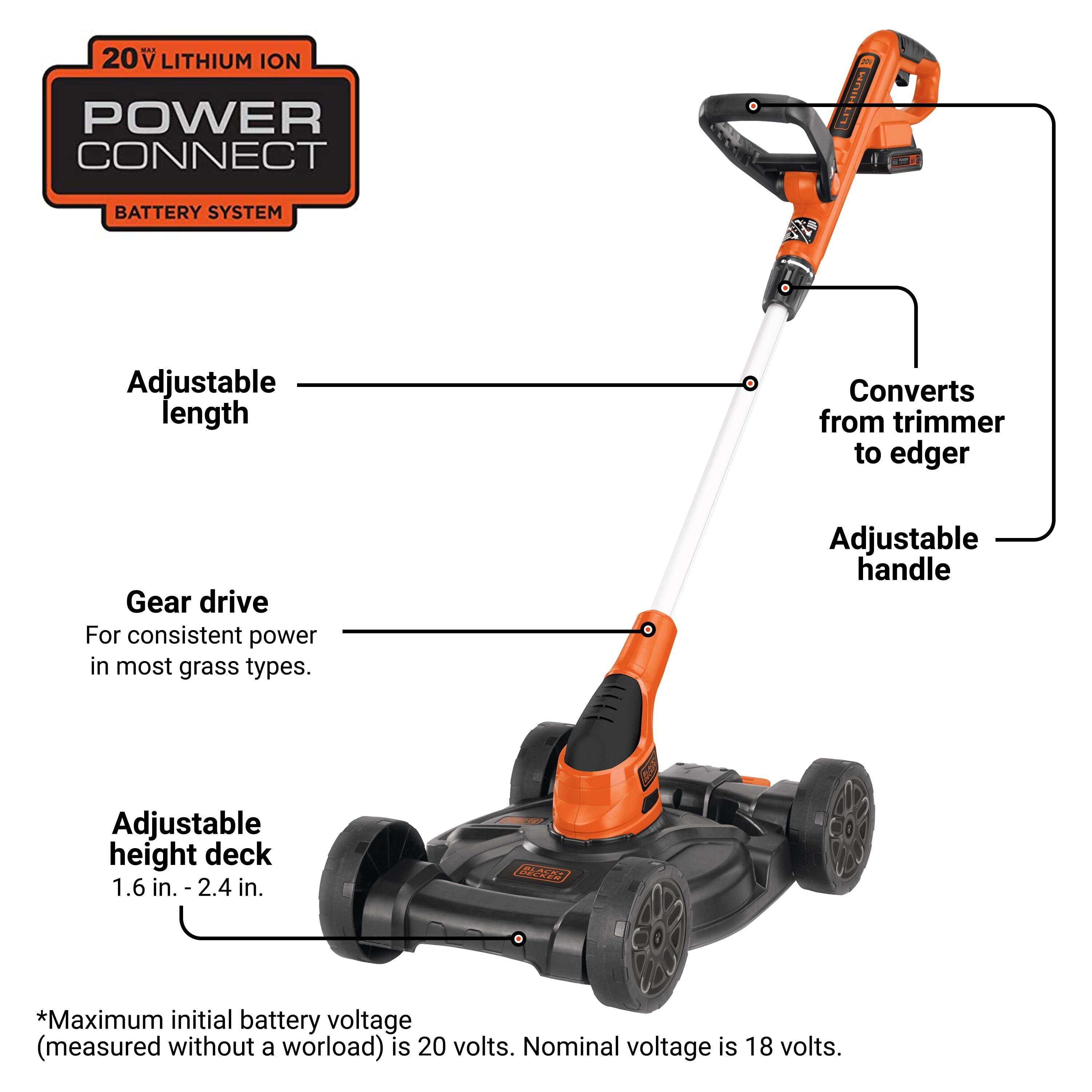 BLACK+DECKER 20V MAX Cordless 12" Lithium-Ion 3-in-1 Trimmer/Edger and Mower + 2 Batteries