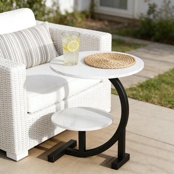 Bedside Table - Indoor/Outdoor Side Table, Sturdy Metal Frame Lightweight Space-Saving Design, Suitable for Living Rooms, Balconies, Offices - Easy to Move, Decorative Bedside Table