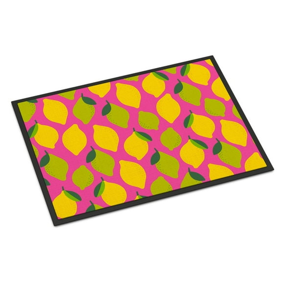 Carolines Treasures BB5143JMAT Lemons and Limes on Pink Doormat 24x36 36"L x 24"W multicolor