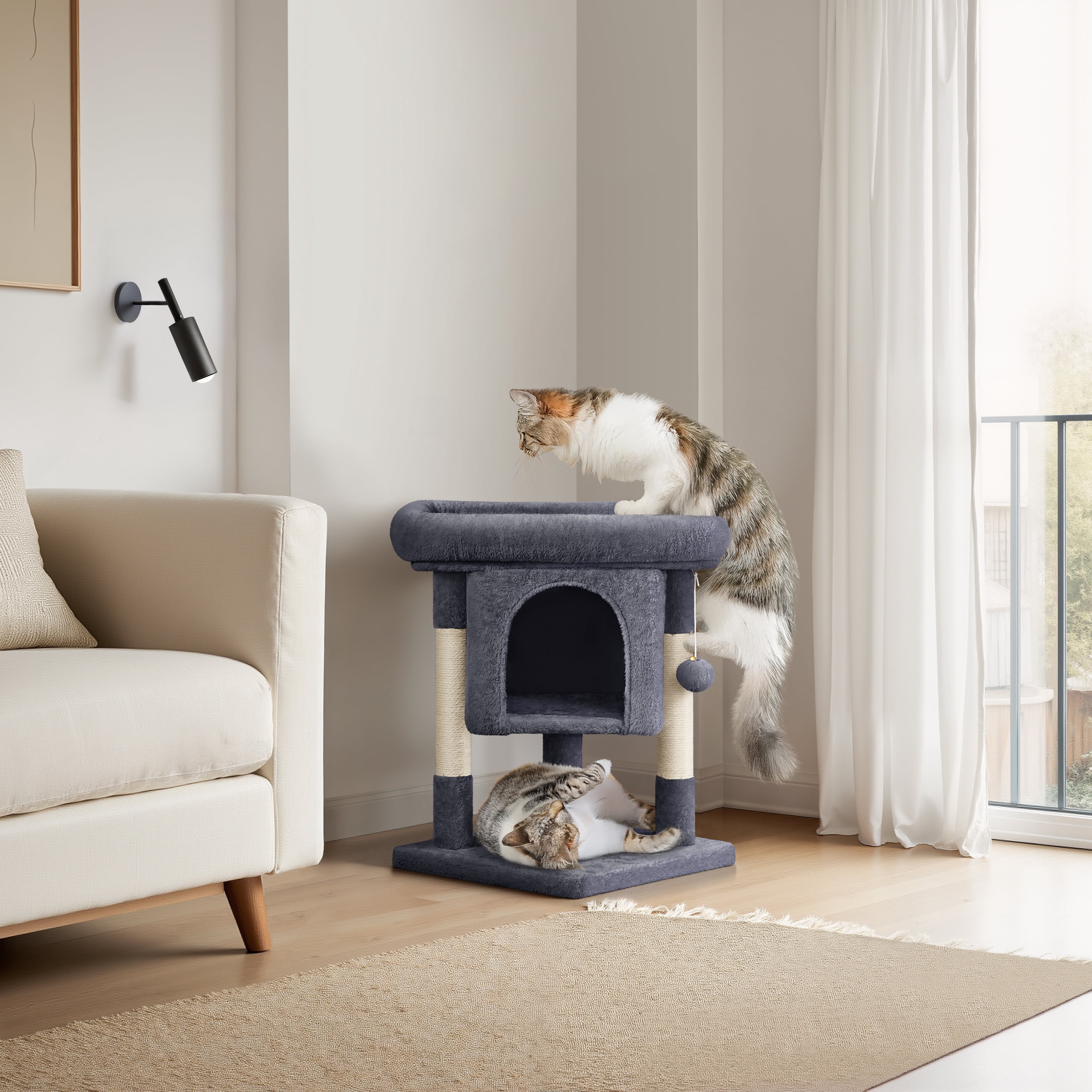 Renwick 23in 2-Level Cat Tree Condo with Scratch Posts, Dark Gray