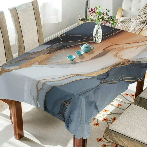 WOBOGO Brown Gilt Marble Square Tablecloth 54×54in Polyester Fabric Tablecloth Washable Dust Resistant Wrinkle Resistant
