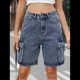 thumbnail image 4 of Bermudas Holgadas Y2K para Mujer con Múltiples Bolsillos, Pierna , Hasta la Rodilla, Pantalones Cortos Vaqueros, Ropa de Calle. Azul M, 4 of 9