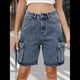 thumbnail image 4 of Bermudas Holgadas Y2K para Mujer con Múltiples Bolsillos, Pierna , Hasta la Rodilla, Pantalones Cortos Vaqueros, Ropa de Calle. Azul XL, 4 of 9