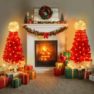 Barara King Christmas Decorations,Lighted Santa Hat Style Christmas Tree, 4ft Artificial Tree with Warm White Lights, Christmas Tree