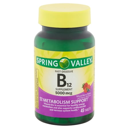 Spring Valley Fast-Dissolve B12 Supplement Tablets, 5000 mcg, 45