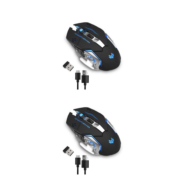 sweethay Ratón inalámbrico USB Recargable Silencioso 2400DPI Juego Ratón mecánico Receptor Ergonómico Dispositivo de suspensión Viaje Negro Negro 2piezas