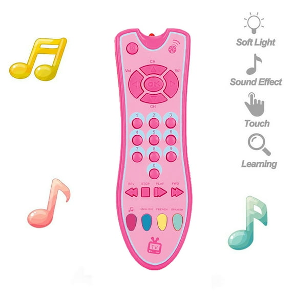 Eoozwa Musical TV Remote Control Toy with Lights Sounds and 3 Languages Early Learning and Role Play Imitation Game for Development