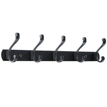 

Dual Wall Hook Stainless Steel Base 17.7 Inch 5 Hooks Coat Towel Holder Black