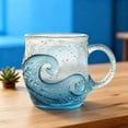 thumbnail image 3 of 2 Pcs Handcrafted Sea Wave Glass Mug, 12 oz with Unique Textured Design, Perfect for Coffee & Tea, Handcrafted Glassware for Ocean & Beach Lovers, 3 of 8
