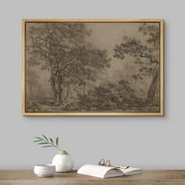 IDEA4WALL Framed Canvas Wall Art Retro Majestic Oak Tree Drawing Detailed Illustrations Black & White Nature Forest Elegant Vintage Print Wall Decor for Living Room, Office -