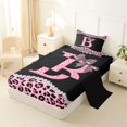 thumbnail image 2 of Manfei Leopard Print Bow Letter B Twin Sheet Sets for Girls, Black Pink Initial Bedding, 3-Piece, 2 of 5