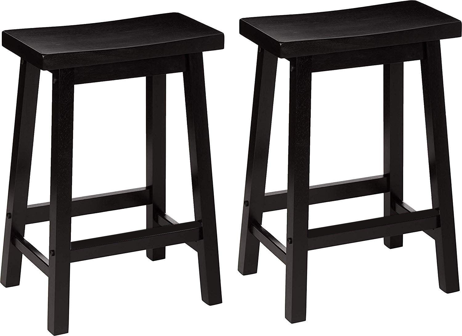 Mainstays Indoor 24" Counter Height Backless Saddle Wood Stool, Set of 2, Black