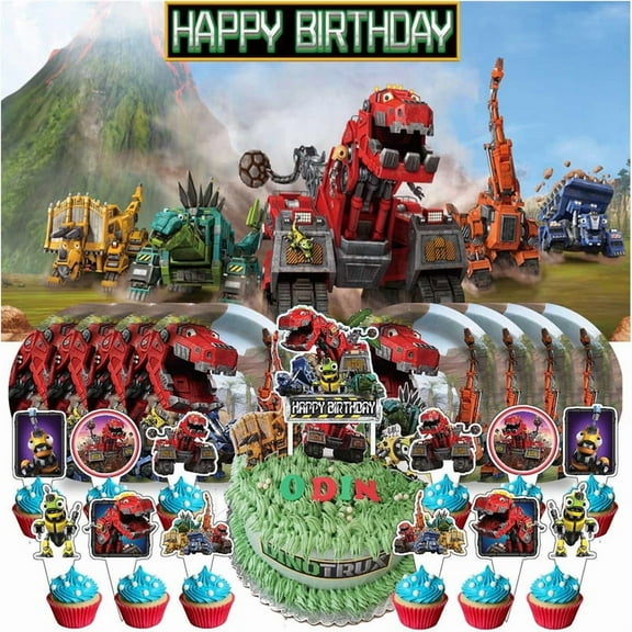 Dinotrux Birthday Supplies Plates Decorations Decor Backdrop Banner Cake Topper Fans