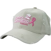 Angle View: Distressed Cap with Pink Ribbon