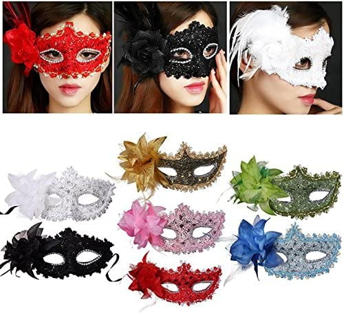 Red Masquerade Mask Lace Diamante Venetian New Year's Christmas Masked Ball 