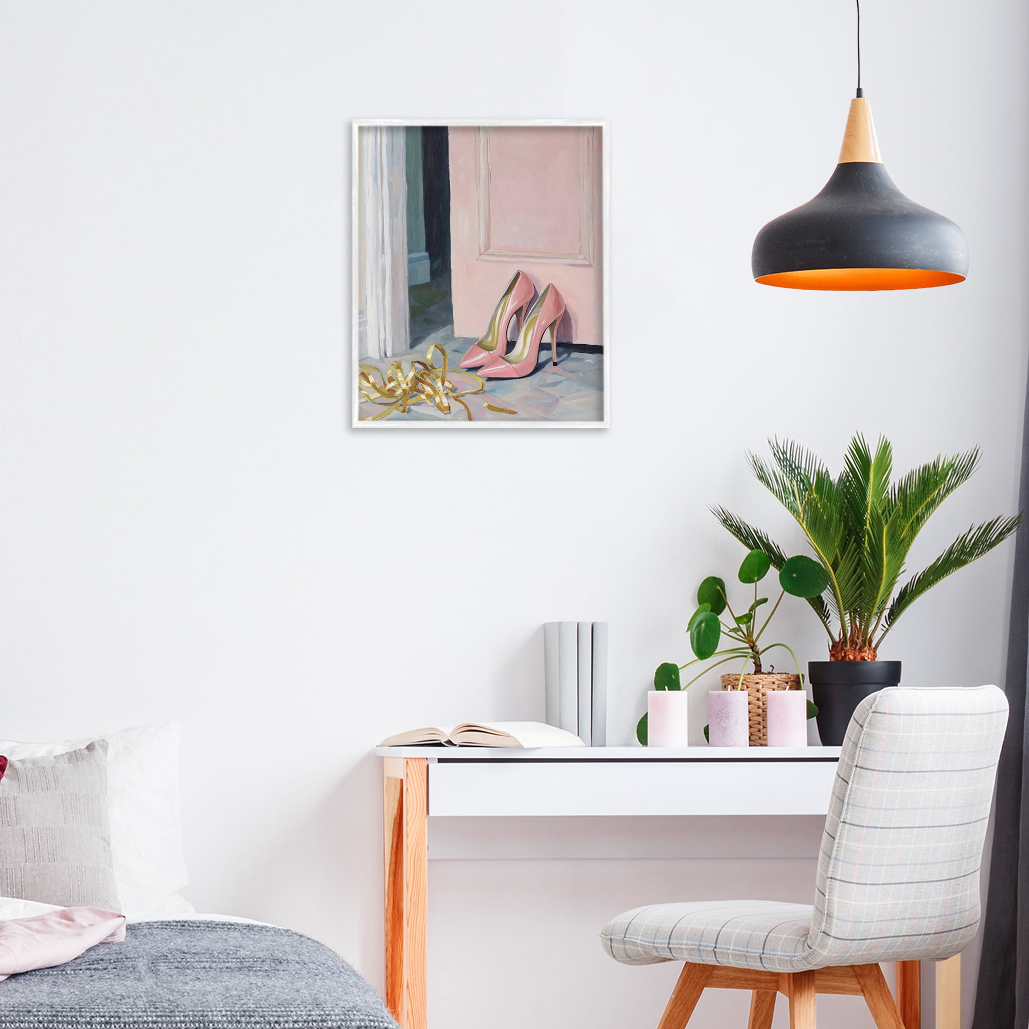 Stupell Industries Pink High Heels & Tinsel White Framed Giclee Art, design by The Prints Vibe