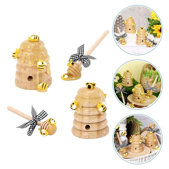 PAMINGONO Honey Bee Tier Tray Decor Beehive Dipper Ornament Wood Brown 1 Set