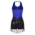 thumbnail image 4 of iiniim Women Tuxedo Bodysuit Fringe Latin Dance Leotard with Gloves Hat Ballroom Dancewear Blue XL, 4 of 7