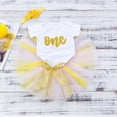 thumbnail image 2 of Birthday Outfit Baby Girls One Romper + Ruffle Tulle Skirt + Headband 3PC Clothes Set Yellow 12-18 Months, 2 of 4