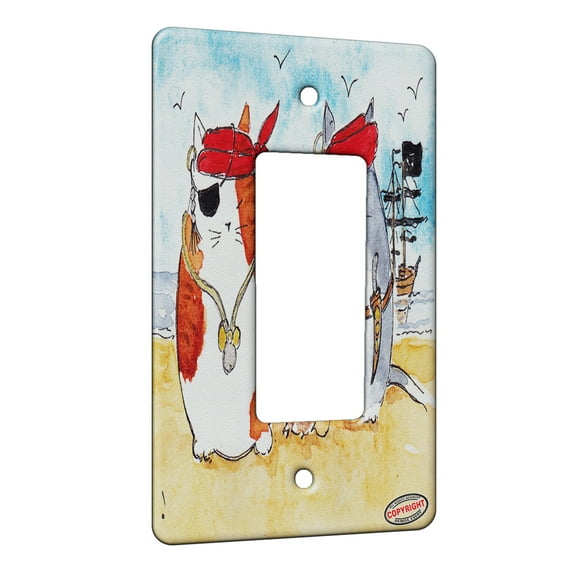 KuzmarK™ 1 Gang Rocker Wall Plate - Pirate Cats and Rat Art by Denise Every