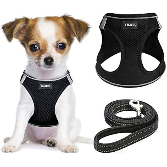 1997 Dog Harness and Leash Set, No Pull Soft Mesh Pet Harness, Reflective Adjustable Puppy Vest for Small Medium Large Dogs, Cats (Black, X-Small (Pack of 1))