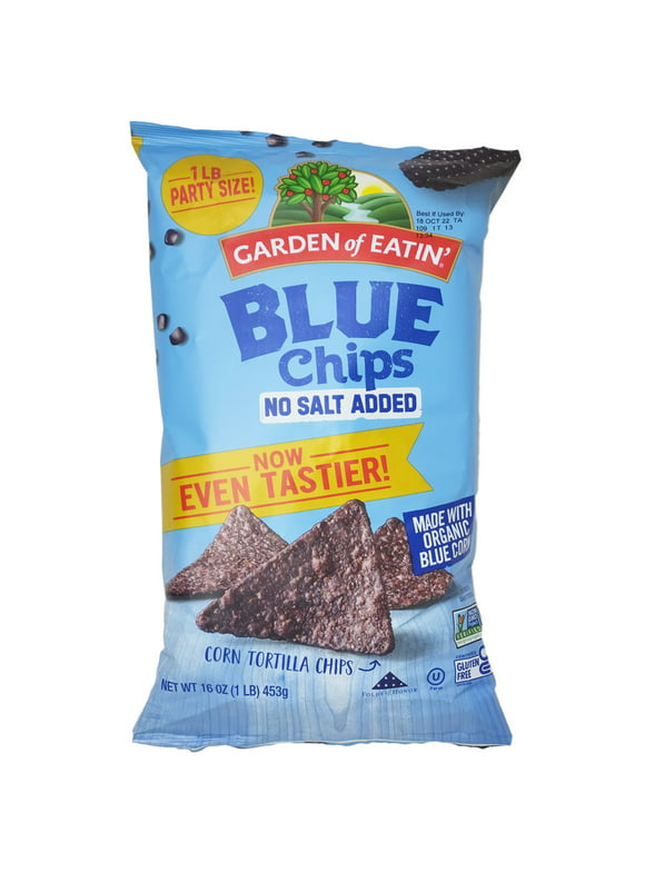 Garden of Eatin' Blue Corn Tortilla Chips No Salt Added 16 oz Pack of 3