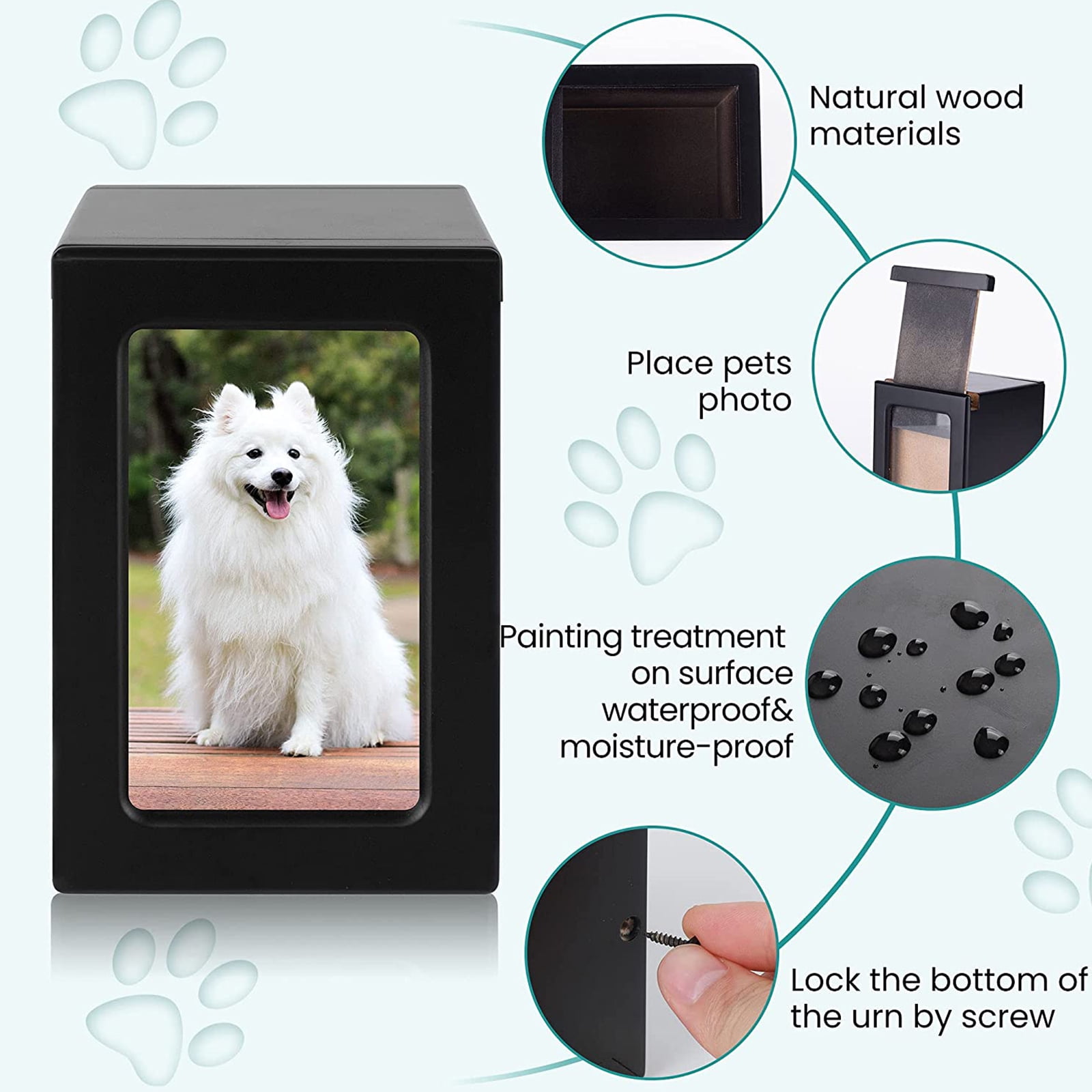 Pet Memorial Urns with Photo Frame Cremation Urn Box for Dog for Small Animal Black Color Size 4""x5.9"