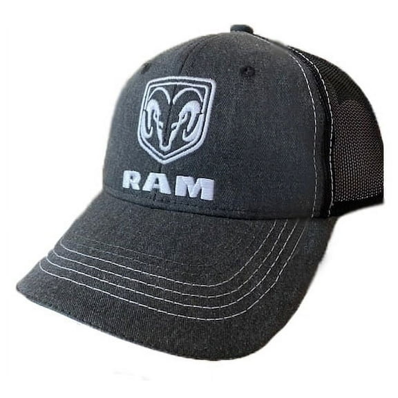 Ram Trucks Ram Logo Trucker Hat for Men – Structured Cotton Twill Baseball Cap with Mesh Back, Adjustable Snapback, Black
