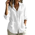 thumbnail image 3 of VBVC Women's Cotton-Linen Button Down Shirt , Ladies' Lightweight Long Sleeve Blouse , Casual Collared Tunic For Women,White,S-2XL, 3 of 10
