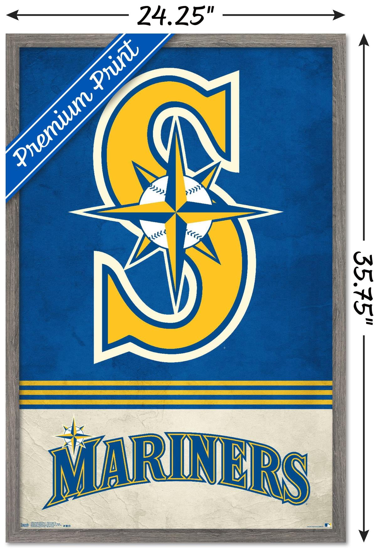 MLB Seattle Mariners - Retro Logo 18 Wall Poster, 22.375" x 34", Framed