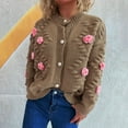 thumbnail image 4 of Women's 3D Floral Knit Cardigan, Cute Flower Button Up Long Sleeve Open Front, Soft Textured Bloom Sweater, Cozy Fall Winter Casual Wear, Stretch Comfort Top Brown M, 4 of 9