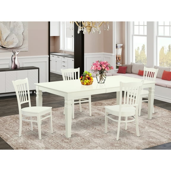 East West Furniture Logan 5-piece Wood Dining Room Set in Linen White