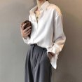 thumbnail image 1 of Imitation Silk Satin Shirt Light Mature 2024 Loose Ol Cold Style Shirt, 1 of 3