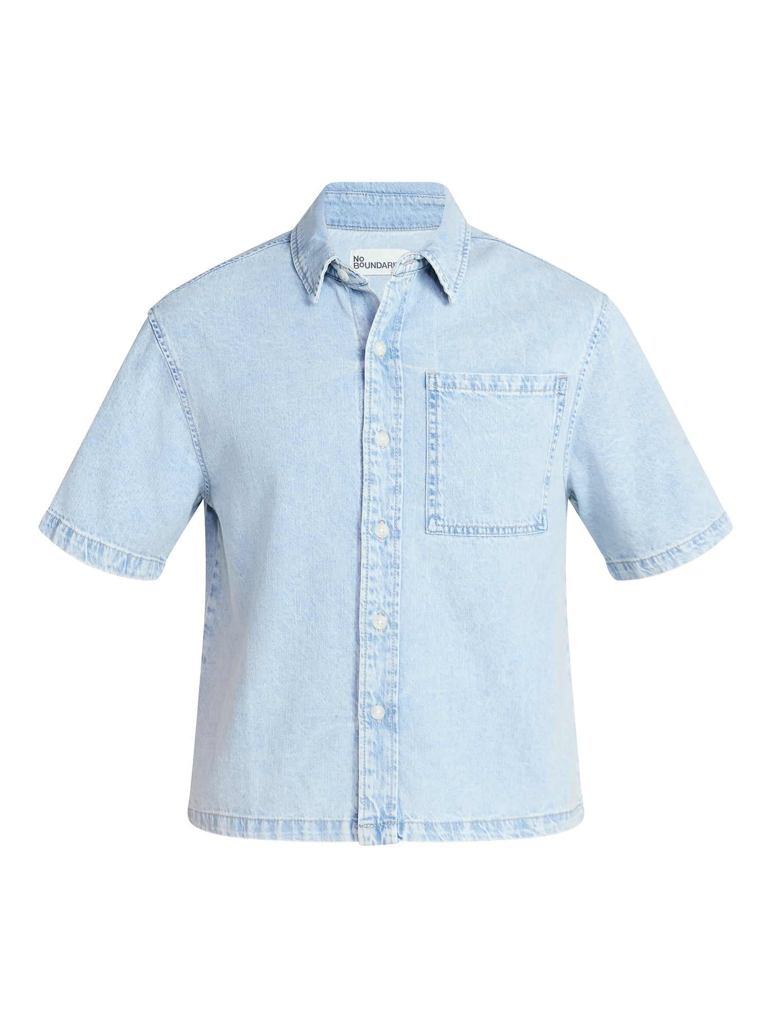No Boundaries Denim Boxy Fit Shirt with Short Sleeves, Men's XS-4XLT
