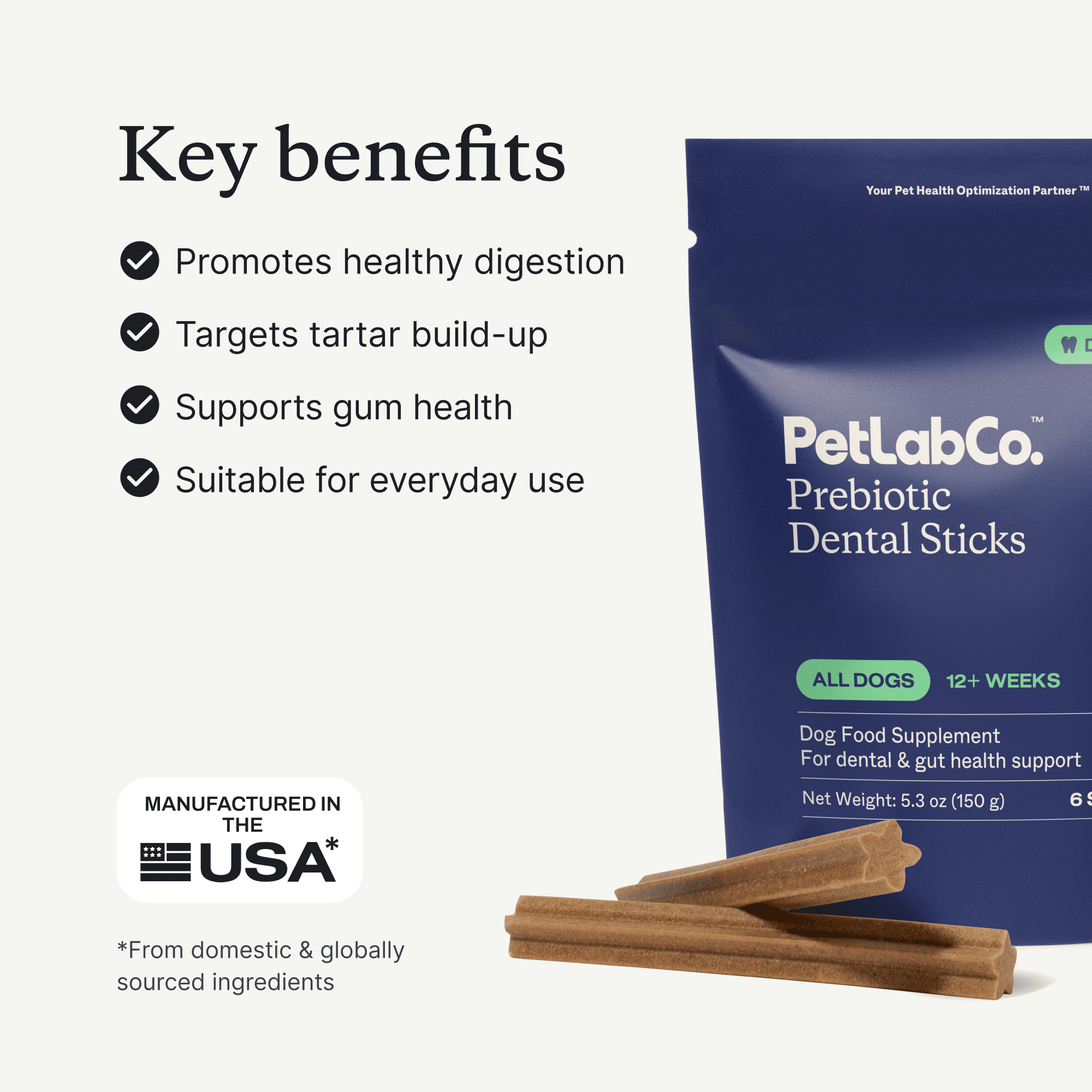 PetLab Co. Prebiotic Dental Stick - Dog Dental Sticks - Target Plaque and Tartar Buid up - Maintain Dog Oral Health and Keep Breath Fresh (24 Sticks)