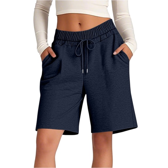 Athletic Shorts Womens Jogger Sweat Summer Loose Drawstring Bermuda Shorts with Pockets Navy S