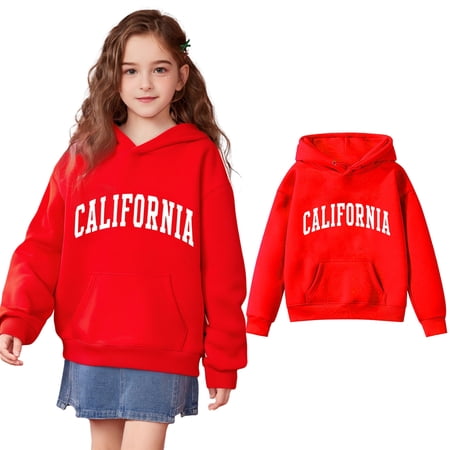 Kids Hoodies for Boys California Letter Print Hoodies Casual Long Sleeve Sweatshirts Warm Fall Winter Clothes Girls Tops Size 4-5 Years Girls Clothing