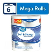 Great Value Soft & Strong Premium Toilet Paper, 6 Mega Rolls, 380 Sheets per Roll