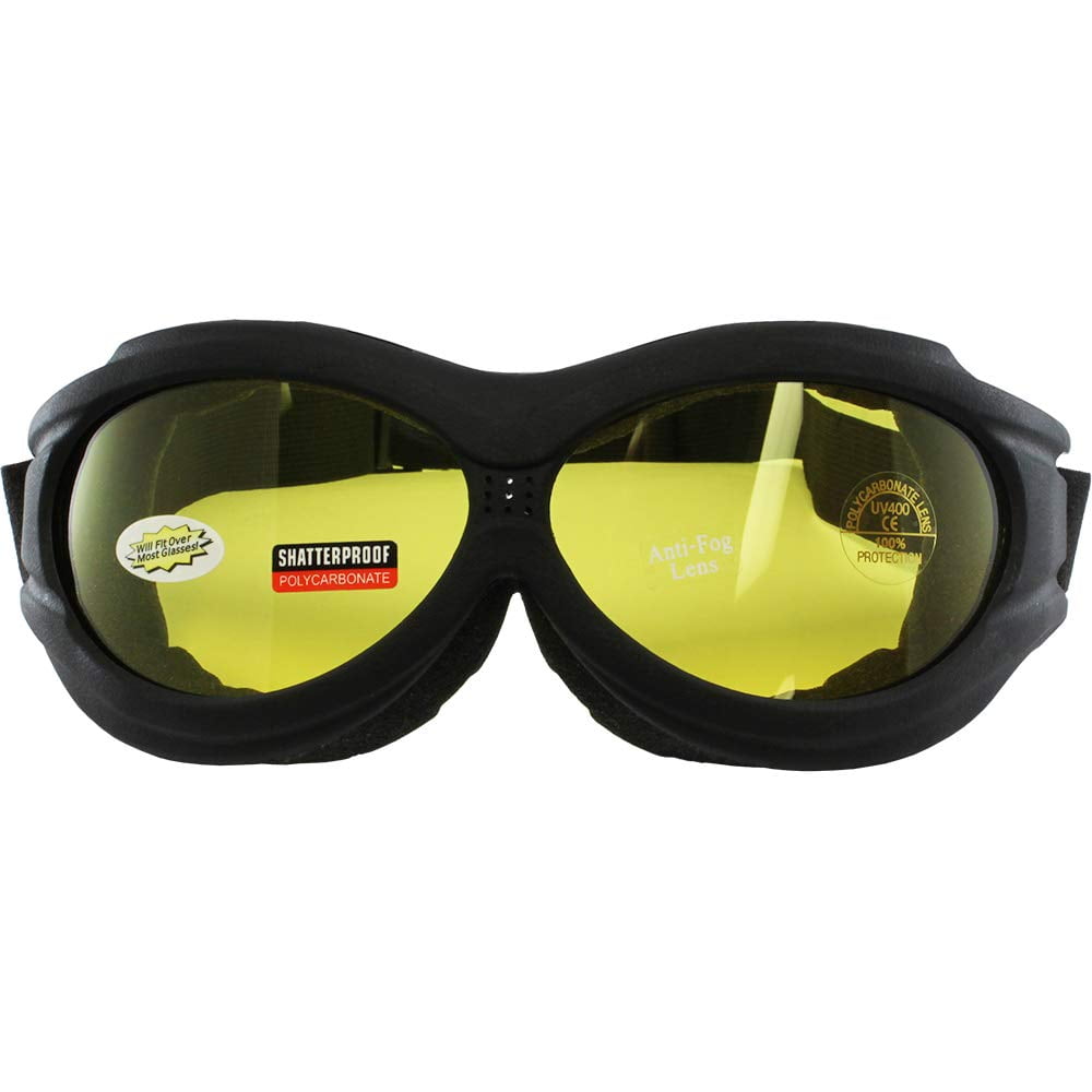 Birdz Eyewear Buzzard Motorcycle Goggle Kit Black Frame//Clear, Smoke and Yellow Lens