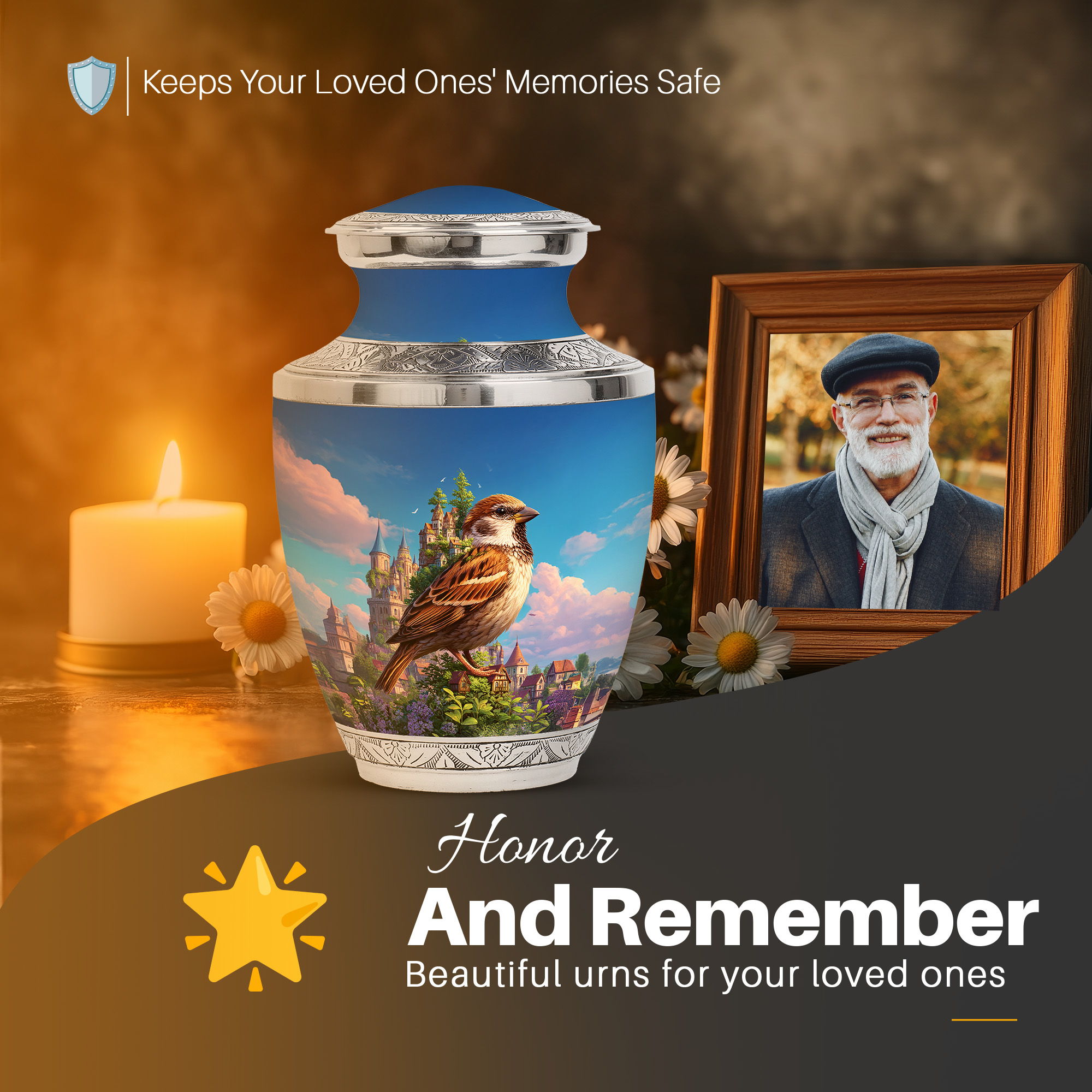 Yatskia Castle Sparrow Urns for Human Ashes Adult Man, Memorial Urn for Ashes for Women, Funeral Burial Urns for Human Ash, (Tasty Large, 10 Inch)