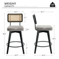 thumbnail image 3 of Zesthouse 26.2" Swivel Counter Height Bar Stools Set of 2, Upholstered Linen Counter Stools with Rattan Back, Mid Century Barstools with Solid Wood Frame for Kitchen Island, Grey, 3 of 13